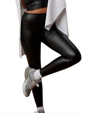 Aerie Faux Leather Leggings Women Large Black High Rise Vegan Leather